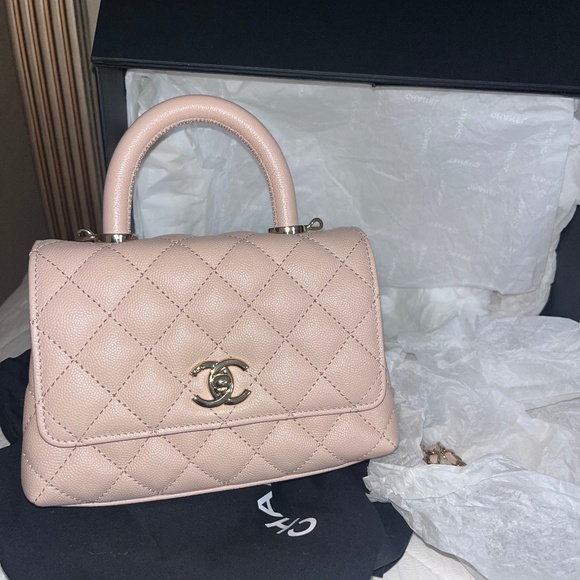Chanel Extra Mini Pink Quilted Caviar Coco Handle - Picture 1 of 11